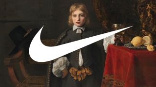 Painting with Nike logo overlaid on it